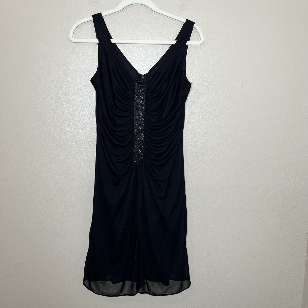 Black Y2K Dress Beaded Short 90s Friends Holiday Event Whimsigoth Goth Vampy 6p